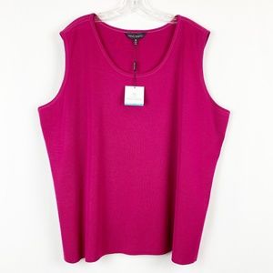 Ming Wang Tank Top 3X Sleeveless Knit Shell Scoop Neck Berry Pink Slits Layer